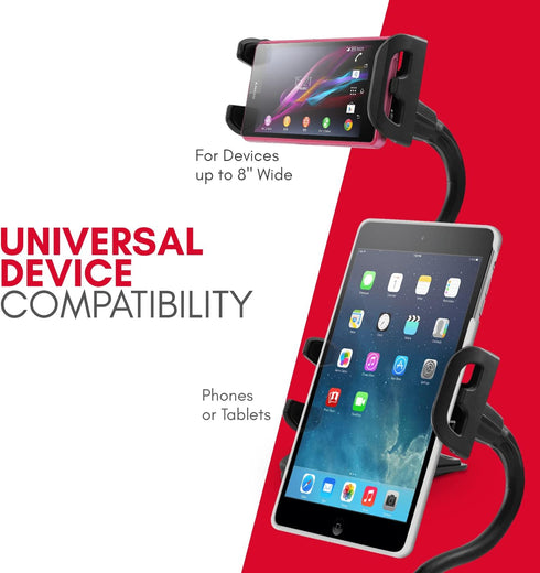 Macally Adjustable Gooseneck Tablet Holder & Phone Clip - Works with Phones & Tablets up to 8” - Flexible Phone Holder & Tablet Mount with Clip On Clamp for Desks up to 1.75” Thick (CLIPMOUNT),Black by Macally