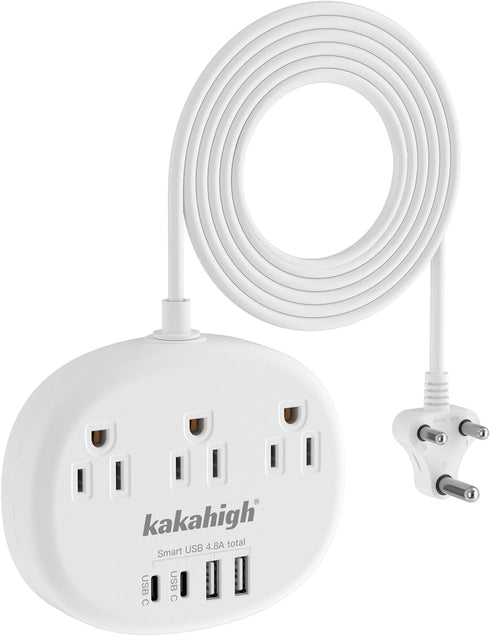 India to US Plug Adapter, 3 American Outlets & 4 USB Ports (2 USB-C), 24W Type D Travel Adapter for USA to India
