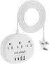 India to US Plug Adapter, 3 American Outlets & 4 USB Ports (2 USB-C), 24W Type D Travel Adapter for USA to India