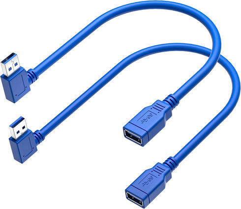 USB 3.0 Extension Cable 1FT, 2 Pack 90 Degree Left & Right Angle USB Adapter Male to Female Short Cables for Laptop
