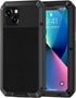 Lanhiem Metal Case for iPhone 13, Heavy Duty Shockproof Rugged Cover with Built-in Glass Screen Protector, Black
