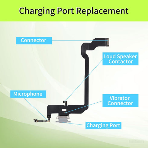 Dock Connector Charging Port Replacement for iPhone Xs, Repair Headphone Jack Flex Cable & USB Charge Microphone
