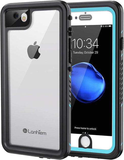 Lanhiem iPhone SE 2022/2020 Case - IP68 Waterproof Dustproof Shockproof with Built-in Screen Protector, Blue