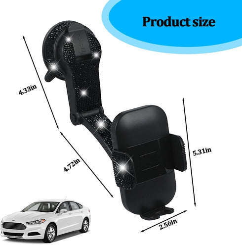 SWPHRT 360 Bling Car Phone Holder, Rotation Crystal Rhinestone Suction Cup Dashboard Mobile Phone Stand, Diamond