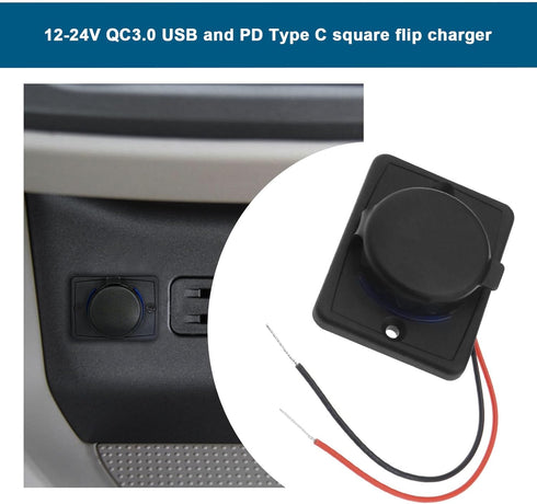 Type C USB Car Charger Socket Power Outlet with Dustproof Cap Dual Port QC3.0 USB & PD Type C 12-24V 18W Quick Charge Socket Panel for Cars RVs Buses