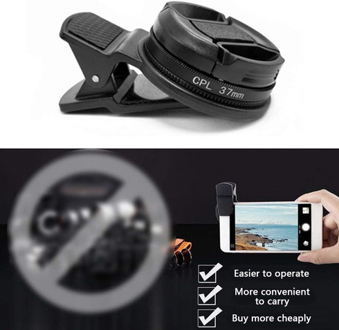 37mm CPL Filter - Removable Circular Polarizing Lens for Smartphones and Camera Accessories, Includes Lens Clip