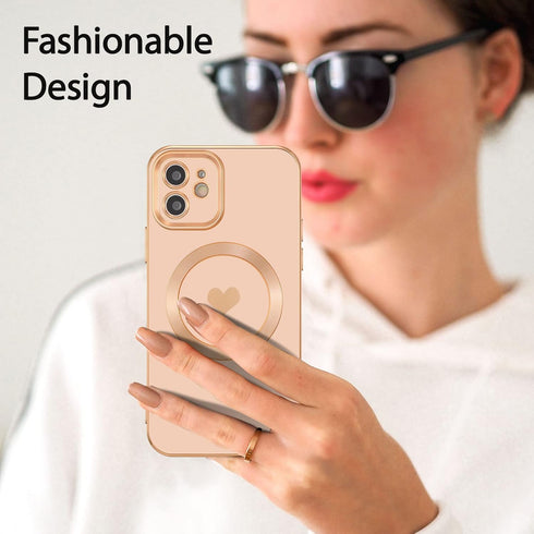 UEEBAI 11 6.1 inch, Magnetic Case for iPhone Cute Plating Love Hearts Pattern Case Compatible with MagSafe Charger Soft