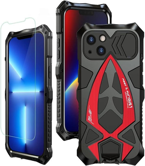 Armor Heavy Duty Phone Case for iPhone 13 - Military Grade Protective Full Body Cover with Aluminium Bumper - Black +
