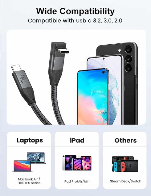 XAOSUN USB C to USB C Cable, Right Angle USB C 3.2 Gen 2 Cable 20Gbps USB Type C Data Transfer 4K Video Cable 90 Degree