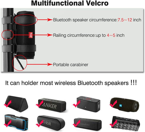 Portable Speaker Mount for Golf Cart Railing, Bike, or Boat - Waterproof Adjustable Strap for Most Bluetooth Speakers