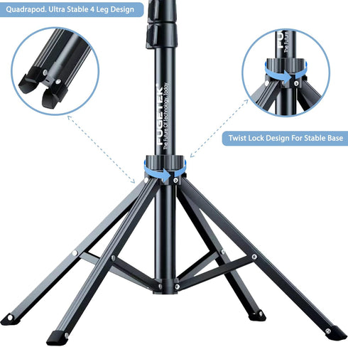 Fugetek 62" Professional Selfie Stick Tripod, Stable 4 Leg Design, Bluetooth Remote, Lightweight, Compatible with