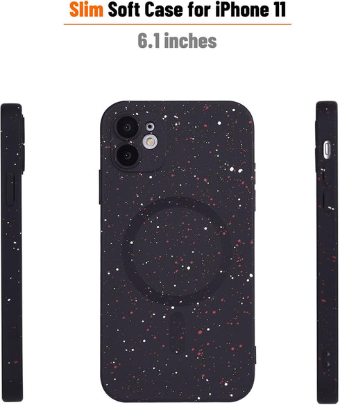 Magnetic for iPhone 11 Case,Soft Silicone Camera Protection iPhone 11 Phone Case with red White Dot,Anti-Scratch Protective iPhone 11 Case Compatible with MagSafe,Black
