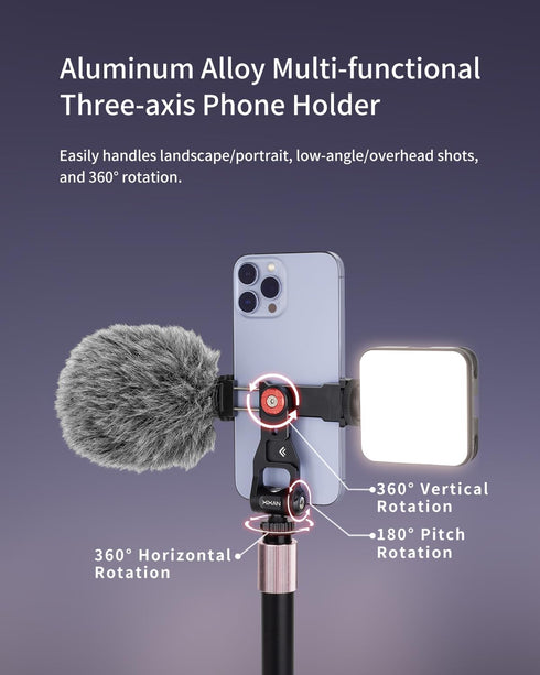 Xixan Metal Phone Tripod Mount Adapter, Smartphone Holder Clamp Support Stand with Cold Shoe, Compatible with iPhone