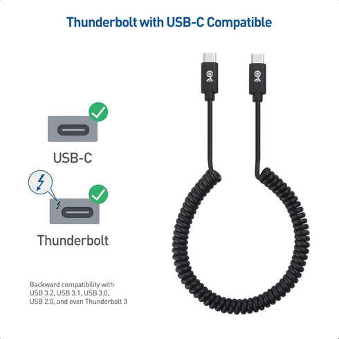 Cable Matters Coiled USB C to USB C Cable, 3A / 60W Fast Charging, Support Apple CarPlay, for iPhone 15/15 Pro
