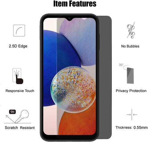 (3 Pack) Anti Spy Private Tempered Glass Film Privacy Screen Protector & (3 Pack) Camera Lens Protector for Samsung