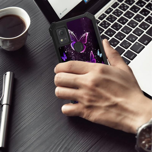 Cricket Icon 5/att Motivate 4 Phone Case with Screen Protector, Slim TPU Rugged Bumper, Purple Butterflies