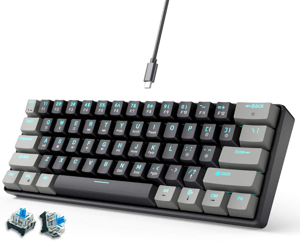 abucow 60% Mechanical Gaming Keyboard Blue Switch Wired Compact Keyboard Anti-Ghosting No-Conflict 61