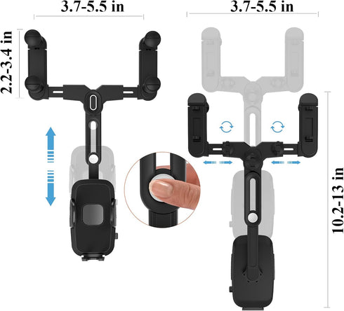 Phone Mount for Car, Rear View Mirror Holder, Rotatable and Retractable for Car Compatible with iPhone Samsung All 4-7