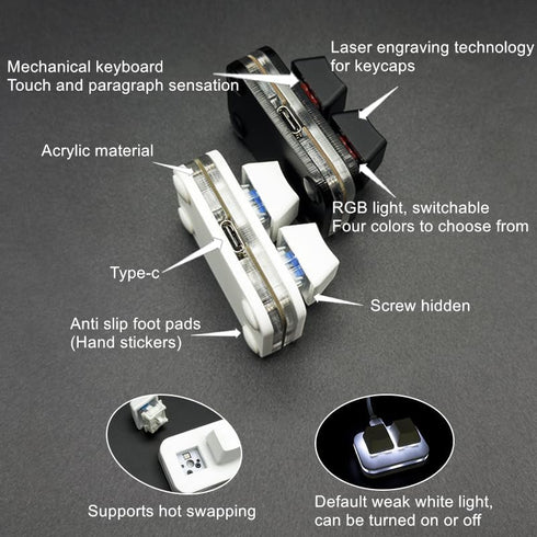 USB Mini 2-Key Keyboard Copy and Paste, Programmable Macro Keyboard, Hot Swappable Mechanical with 1.5 Meter USB Cable