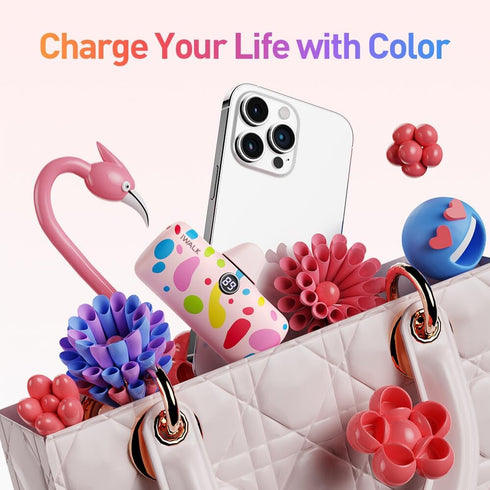 iWALK USB-C Portable Charger 4800mAh with Colorful Pattern, 20W PD Fast Charging Small Power Bank for iPhone, iPad, Pink