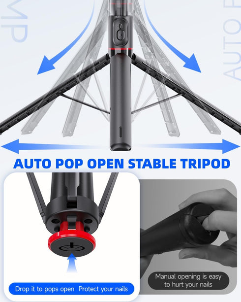 TianfuSpanda 70" 5.0 5.1, 360 Automatic Pop-up Magnetic Selfie Stick, Auto-Open Tripod Stand with Remote, Compatible