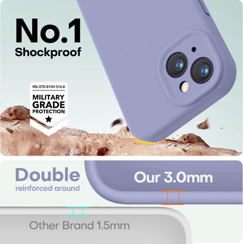 LOVE 3000 Lavender Grey Case for iPhone 14, Premium Silicone with Soft Anti-Scratch Microfiber Lining