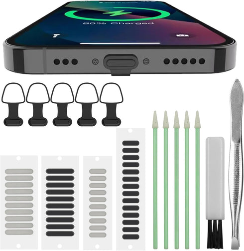 USB C Dust Plug for Phones, Anti Dust Cover Cap with Cleaning Brush Kit, 56 Pcs Total