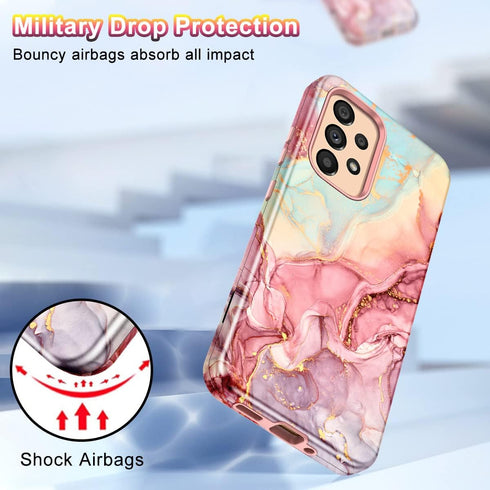 Btscase Samsung Galaxy A53 5G Case, Marble Pattern Heavy Duty Shockproof Full Body Cover, Rose Gold