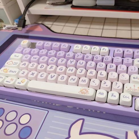 Gliging Keycaps 142 Keys Purple Rabbit Cute MOA Profile, Dye-Sublimation for Cherry MX Switches Mechanical Keyboard