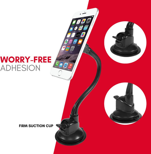 Macally Windshield Phone Mount for Car - Magnetic Suction Cup Window Holder with 8" Long Gooseneck Arm & Strong Magnet