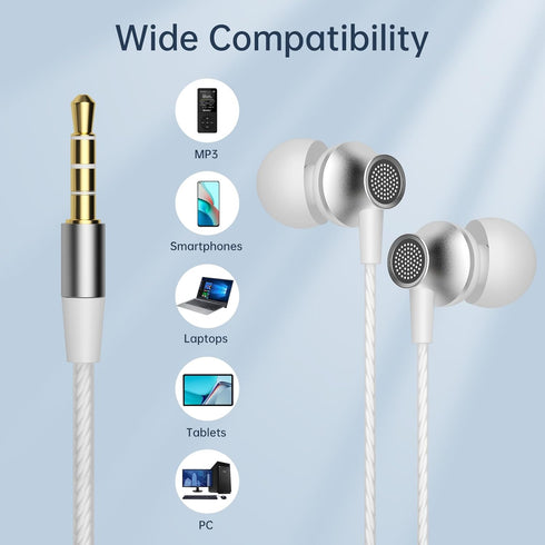 VIKEN Wired Earbuds with Microphone, Heavy Bass In-Ear Headphones, Noise Isolating Tips (S/M/L), Compatible with All