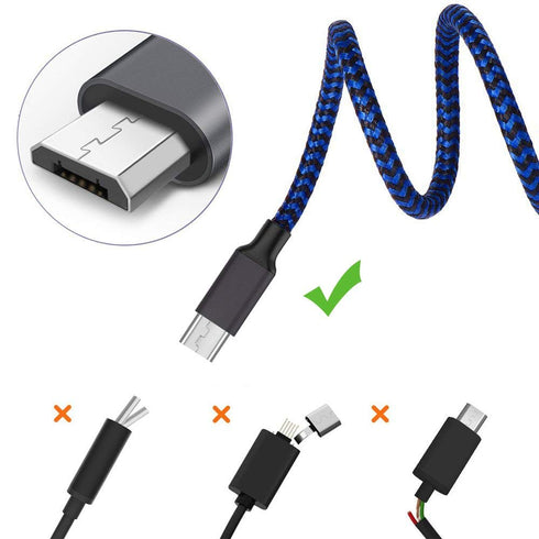 3Pack Micro USB Cable 6FT Braided Charger for Samsung Galaxy S6 S7 Edge & Android Phones - Fast Charging - Blue