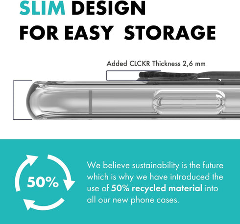 CLCKR iPhone 14 Pro Case with Phone Grip, Ultra-Thin Clear Black, Shockproof Phone Holder