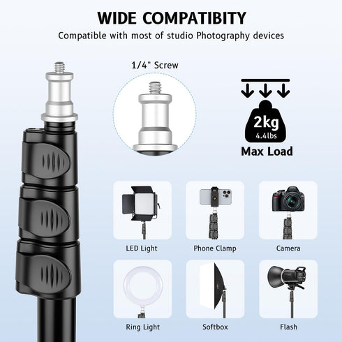 Victiv 6.56ft/200cm 360 4.4lb/2kg Light Stand for Photography, Adjustable Aluminum Tripod with Ball Head, Compact Light