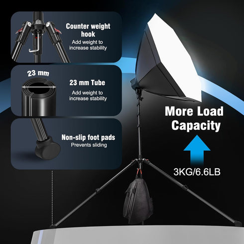 JUBOR 17.776.8" 1/4" 6.6lb, Photography Light Stand, Adjustable Aluminum Tripod Light Stands with Thread, Max Load