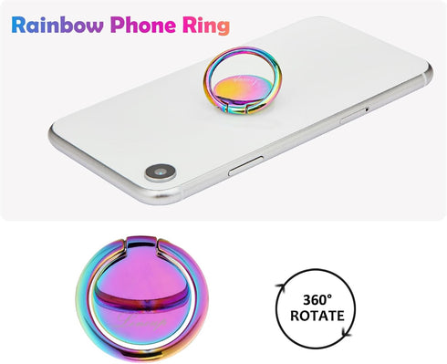 lenoup Kickstand,360 Rainbow Cell Phone Ring Stand Holder,Purple Multicolor Ring Grip Rotation Metal Finger Ring