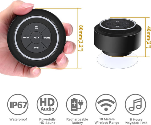 Waterproof Shower Speaker | Portable Bluetooth Speaker with Suction Cup, IPX7 Waterproof for Shower, Pool, Travel, Beach