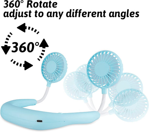 Haomaomao Portable Neck Fan, Mini Wearable Fan with 2500 mAh Rechargeable Battery for Working, Traveling, Office,