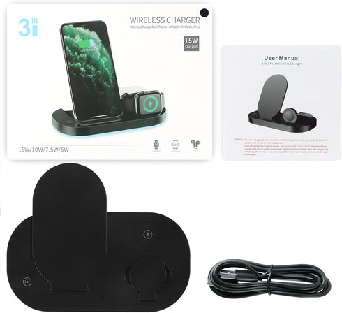 Wireless Charger 3 in 1 Charging Station Qi-Certified Fast Charging Stand for iPhone and Apple Watch