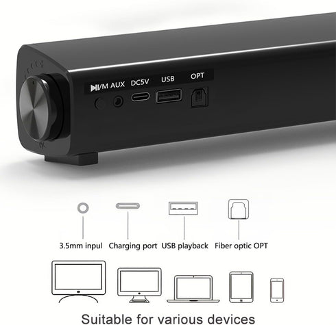 BenqBot 5.0 30W Portable Soundbar for TV/PC, Outdoor/Indoor Wired & Wireless Bluetooth Speaker with Remote Control