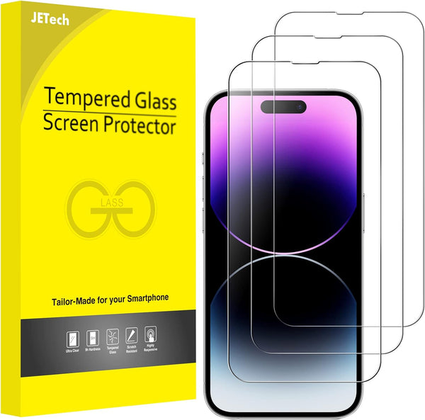 JETech 9H Tempered Glass Screen Protector for iPhone 14 Pro 6.1-Inch, HD Clear, Case-Friendly, 3-Pack. Full Coverage.