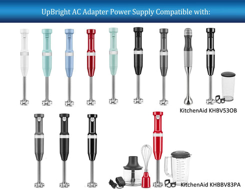 UpBright AC Adapter Compatible with KitchenAid KHBBV53 KHBBV53DG KHBBV53BM KHBBV53VB KHBBV53ER KHBBV53OB KHBBV53PA KHBBV53WH KHBBV83 KHBBV83BM KHBBV83DG KHBBV83OB KHBBV83PA Blender 8V DC 12Wh Charger