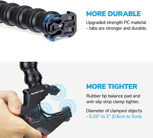 Jaws Flex Clamp Mount Gooseneck Clip for GoPro Hero 1-13, Session, DJI Osmo Action Cameras