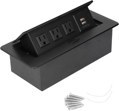 Wisoqu Recessed Power Strip, Slow Opening Power Socket with USB Charging Ports, Furniture