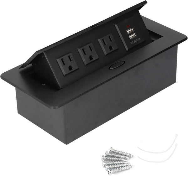 Wisoqu Recessed Power Strip, Slow Opening Power Socket with USB Charging Ports, Furniture