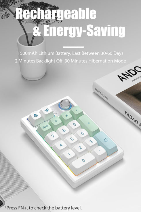 Gasket Creamy Mechanical Numpad, Wireless 2.4G/Bluetooth 5.0/Wired USB-C, RGB Backlit, Rechargeable Number Pad