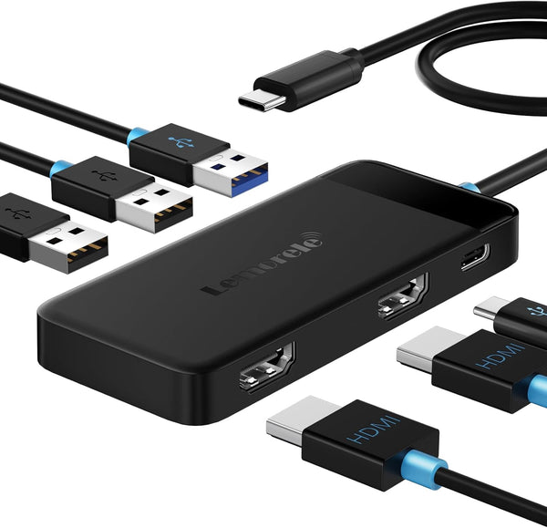 Lemorele Docking Station Dual Monitor, 6 in 1 USB C Hub with 4K HDMI, 100W Fast Charging