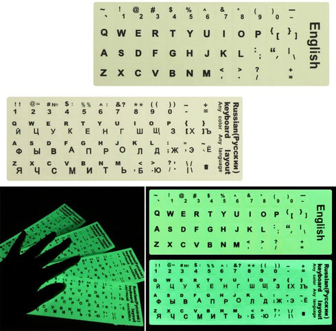 English Luminous Keyboard Stickers Glow in The Dark Language Letter Protective Film Alphabet Button Layout for Laptop PC