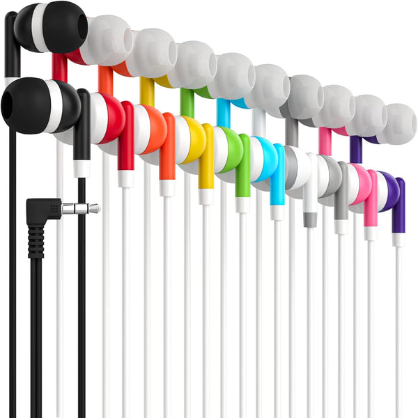 Maeline Bulk Earbuds with 3.5 mm Headphone Plug - 20 Pack Wholesale Bundle - Multi Color