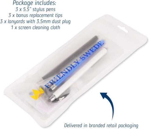 The Friendly Swede High Precision Stylus Pens - 3pcs 5.5" Stylus Pen for iPad with Replaceable Tips, Gold/Silver/Black